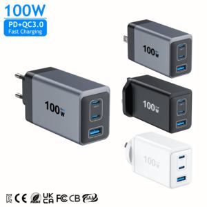 Caricabatterie Rapido GaN 100W a <span class=keywords><strong>3</strong></span> Porte con PD3.0 QC3.0, Compatibilità Globale 110-240V, Protezione Multipla per Laptop e Telefoni - Product Image 2
