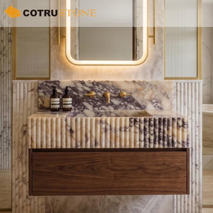 Lavabo Flotante de Mármol Natural Calacatta Viola, Lavabo Hecho a Mano con Diseño Acanalado para Baño de Casa o Villa - Product Image 1