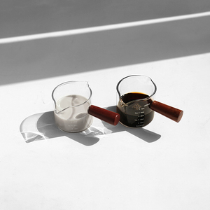 Accessoires à café : Tasse à mesurer en verre <span class=keywords><strong>Pyrex</strong></span> pour expresso et <span class=keywords><strong>lait</strong></span>, 50 ml et 75 ml, avec poignée en bois, graduée - Product Image 5