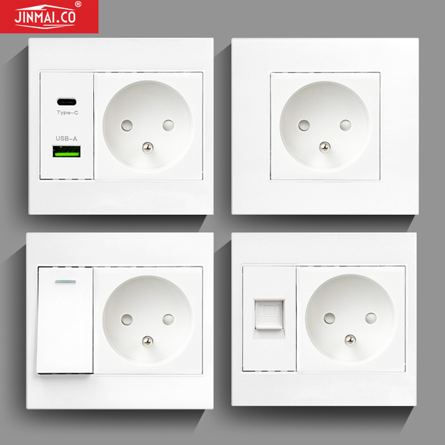 French Standard 1gang Switch Electric Wall Switch Computer Socket USB Type-C Electrical Light Switches Oem Durable
