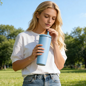 Customized Durable Construction <b>Double</b> <b>Wall</b> Stainless Steel Vacuum Insulated Tumbler with Lid and Handle - Product Image 5
