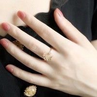 Nouvelle bague ouverte simple haut de gamme pour femme, style éthéré, en cuivre, avec lune et six pièces, zircon irrégulier, étoile, luxe léger