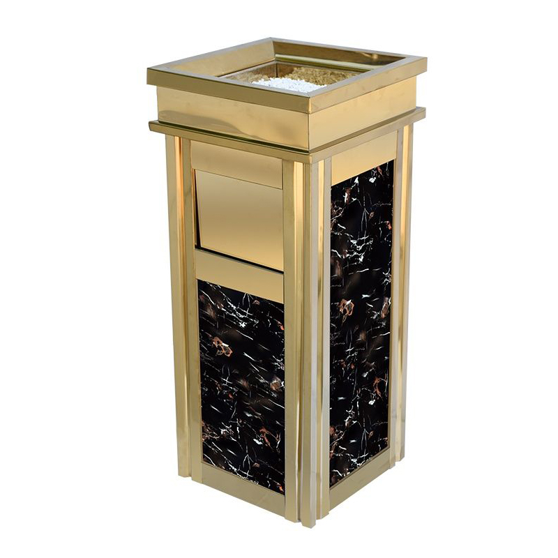 Vertical Marble Hotel Trash Can with Stainless Steel Frame and Ashtray for Commercial Restaurant Indoor Areas