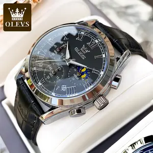 OLEVS 2871 Custom Fashion Mewah Smart Kebugaran Jam Tangan 3atm Tahan Air Kulit Pria Jam Kuarsa Jam Tangan