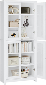 Vitrina Blanca Resistente con Certificación Carb <span class=keywords><strong>de</strong></span> 190 cm, Librería con 4 Puertas y 6 Compartimentos, Gabinete Alto con 4 Puertas <span class=keywords><strong>de</strong></span> Vidrio - Product Image 2