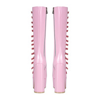 Fabricants sur mesure OEM, bottes à talons hauts pour femmes, plateforme double, bottes mi-hautes roses pour femmes