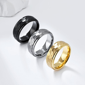 Fashion <b>Rings</b> Tungsten Steel Men's Geometric Band Black Gold <b>Silver</b> Gift Jewelry - Product Image 1