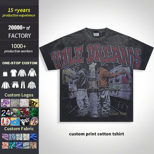 T-shirt Oversize Streetwear con Logo Personalizzato, 100% Cotone, Stampa Grafica di Alta Qualità per <span class=keywords><strong>Uomo</strong></span>, Effetto Lavaggio Acido Vintage - Product Image 1