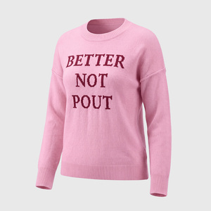 Pink Letter Jacquard Sweater Women Crew Neck Long Sleeve Knitted <b>Pullover</b> Casual <b>Jumper</b> Custom - Product Image 4