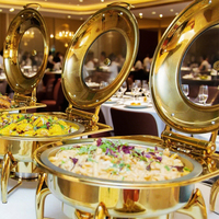 Plat de service buffet Hotel Gold 9L, plat de service buffet moderne, chauffe-plat de table avec dessus en verre pour banquet