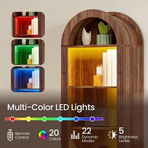 Bibliothèque en bois cintrée avec éclairage LED et rangement ouvert pour salon, bureau, chambre - Product Image 4