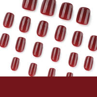 24 faux ongles autocollants couleur unie 4493 – Rose et marron à motif floral, forme carrée, pour festivals et usage quotidien