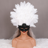 Masque vénitien noir mat personnalisé avec coiffe en plumes, masque de costume de mascarade Sunburst pour le carnaval, le festival de Mardi Gras