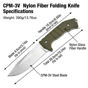 Cuchillo Táctico de Hoja Fija, Acero CPM-3V, Mango de Fibra de Nylon, con Funda, Cuchillo Largo para Camping y Actividades al Aire Libre, OEM - Product Image 2