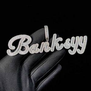 Personal isierte benutzer definierte Baguette Anfangs buchstabe Anhänger Bling Zirkon Weißgold Kapital Alphabet Name Halskette - Product Image 5