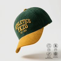Casquette de baseball YKZG style vintage en velours côtelé, contrastant vert-jaune, broderie 3D en relief, casquette de sport personnalisée, Gorras