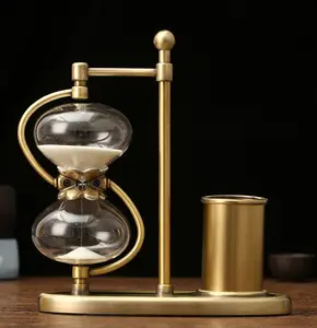 Hot Selling Creative Craft Ornaments Office Desk Study Gift Bronzer Pencil Holder Hourglass Timer