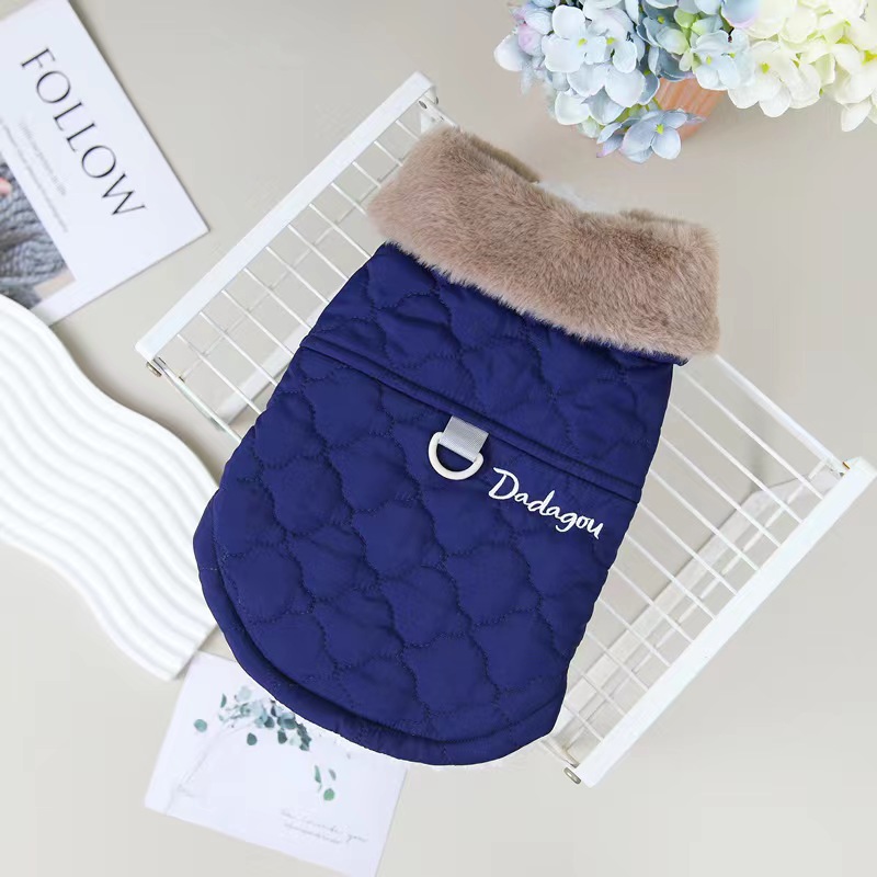 Fashionable Three Colors Pet Coat With Warm Fur Collar Dog Winter Clothes Windproof Vest For Pet Dog Cat