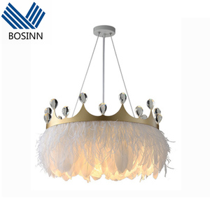 Lampadari a sfera con corona di cristallo con piume di struzzo lampada da <span class=keywords><strong>soffitto</strong></span> con nappe paralume decorativo da Bar - Product Image 1