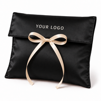Pochette en satin avec nœud en ruban, logo personnalisé, rabat enveloppe, pour sacs à main de luxe, chaussures, vêtements, perruques, emballage, rangement et cadeaux