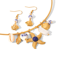 Collier Pendentif Cœur en Céramique Océanique, Plaqué Or 18K, Acier Titane, Breloque Coquillage, Chaîne Ras du Cou de Luxe Léger et de Niche