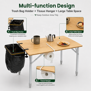 <span class=keywords><strong>Table</strong></span> <span class=keywords><strong>pliante</strong></span> d'extérieur OEM/ODM, <span class=keywords><strong>table</strong></span> à manger en bambou réglable, <span class=keywords><strong>table</strong></span> de <span class=keywords><strong>camping</strong></span> portable pour pique-nique avec porte-sac poubelle - Product Image 3