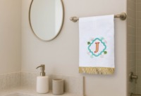 Toalla de mano de lino 100% con inicial J, monograma, alfabeto, de secado rápido, absorbente, bordada, para baño y cocina.