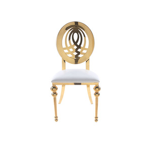 Chaise de salle à manger en aluminium doré moderne et simple haut de gamme avec dossier, coussin creux et <span class=keywords><strong>housse</strong></span> souple pour hôtel et mariage - Product Image 1