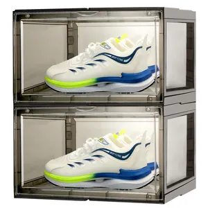 Boîte de rangement de chaussures en plastique transparent de qualité supérieure empilable pour l'affichage de chaussures élégantes à la maison et au détail