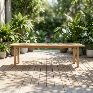 Mesa de Comedor Rectangular Moderna de Madera con Acabado Natural, Diseño Minimalista, Muebles Estables para Patio Exterior - Product Image 3