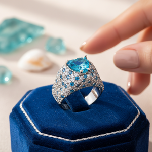 <b>CZ</b> Aquamarine Heart Shape Stones 925 Sterling Silver Cluster <b>Ring</b> Jewelry Handmade TUrkish Wholesale Jewelry - Product Image 3