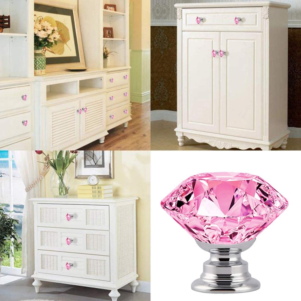 Simbrom Crystal Cupboard Pull with Screws Round Glass Kitchen Cabinet Knob Clear Diamond Furniture Drawer Handle