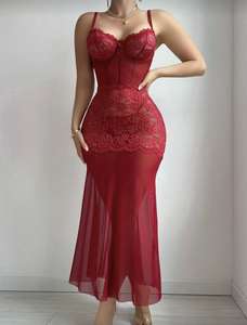 C250013 Sexy Kant Lingerie Mesh Exotische Lange Jurk Slaap Kleding Nachthemd Kleding Vrouwen Nachthemden Sexy Nachtkleding Korset Lingerie - Product Image 6