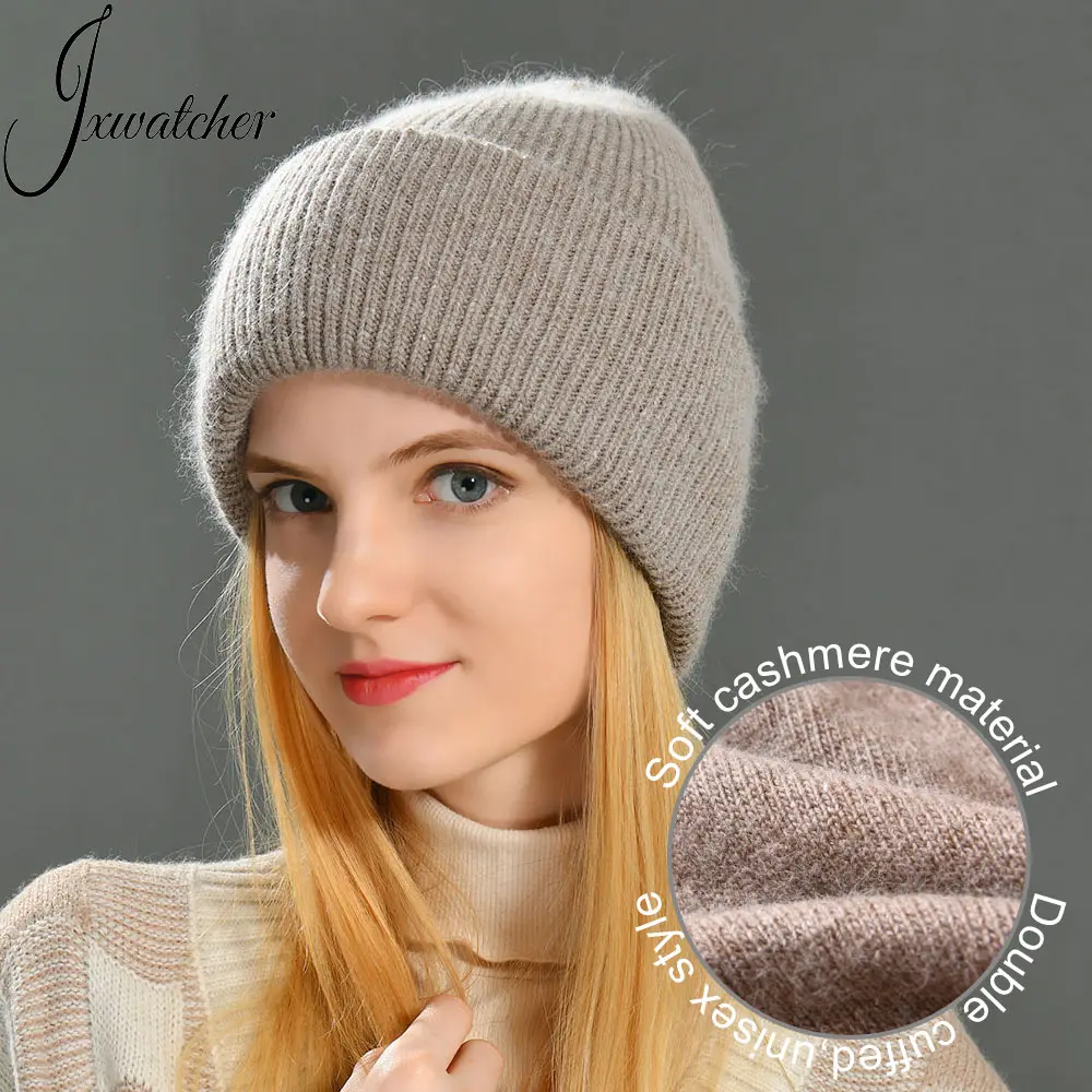 Wholesale Ribbed Striped Skully Beanie Hat with Custom Logo Unisex Men Women Luxury Fluffy Winter Long Wool Cashmere Knit Beanie
