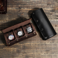CONTACTS FAMILY Boîte de présentation de montres ovale faite à la main en cuir Crazy Horse, robuste et protectrice, avec coussinets coulissants séparés, pour le voyage