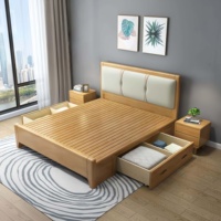 Minimalistisches Massivholz-Bettgestell mit Gepolstertem Kopfteil im Nordischen Stil Langlebige Schlafzimmermöbel für Zuhause und Hotel Doppelbett
