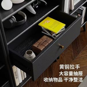 Librería de Madera Maciza de Roble Negro, Estilo Retro Vintage, Mueble de Pie, Estantería de Almacenamiento para Sala de Estar Estilo Americano - Product Image 4
