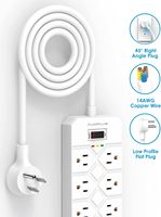 Strip daya 12-Outlet dengan 4 port USB, kabel ekstensi panjang 6.6 kaki 1875W/15A/3400 Joule pelindung gelombang dapat dipasang untuk penggunaan di rumah