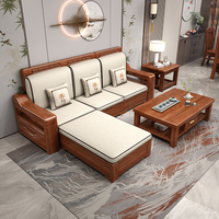 Traditionelles Hochwertiges Konvertierbares Gepolstertes Stoff-Sofa-Set Modulares Ecksofa-Bett für Wohnzimmer Villa Massivholz-Aufbewahrung