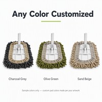 Serpillère plate en chenille réutilisable avec manche télescopique en acier inoxydable, tampon en microfibre lavable et essorage manuel pour tous types de sols