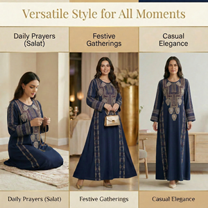 Robe musulmane imprimée bleu profond pour le marché du patrimoine - Product Image 3