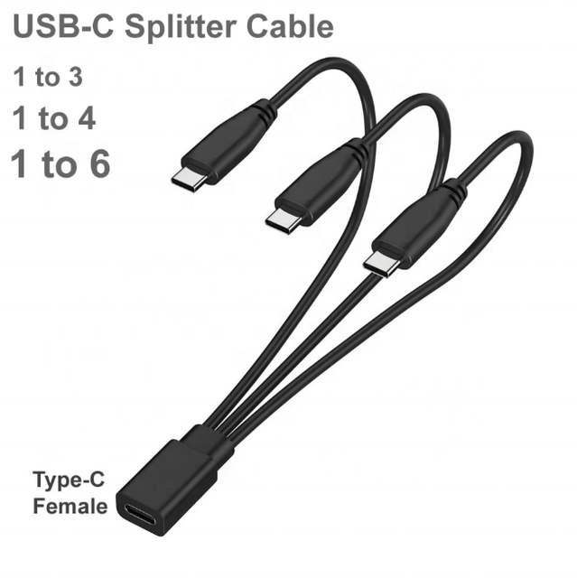 3/4/6 Port Type C Female to Male Extension Cord USB-C Splitter Cable Multiple Hub Charger Cord for Type-C Micro USB Devices