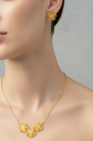 Conjunto de Joyería de Flores con Filigrana Chapada en Oro de 24K de Dubái, Collar y Aretes Florales de Margarita Árabe del Medio Oriente para Mujer, Regalo de Eid