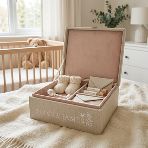 Scatola Porta <span class=keywords><strong>Ricordi</strong></span> per Neonati in Tessuto Personalizzato di Alta Qualità con Chiusura Magnetica per Elegante Presentazione Regalo e Conservazione Raffinata - Product Image 1