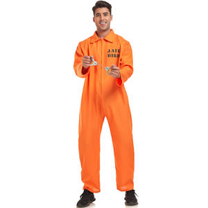 Costumes de cosplay de prisonnier orange pour hommes Halloween combinaison de prison une pièce ensemble d'uniformes de détenus de prison - Product Image 6