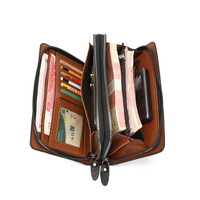 Dompet Tas Tangan Bisnis Gaya Panjang Kasual Pria Tas Tangan PU Kapasitas Besar dengan Ritsleting Tas Tangan Multi-kartu Berpola Timbul