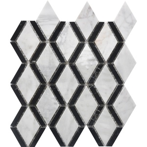 Nuovo Design Mosaico in Pietra Romboidale <span class=keywords><strong>Bianco</strong></span> <span class=keywords><strong>e</strong></span> <span class=keywords><strong>Nero</strong></span> per Decorazione d'Interni, Pavimenti <span class=keywords><strong>e</strong></span> Rivestimenti Murali - Product Image 1
