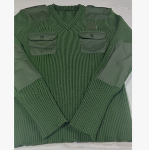 Pull tactique DF18 kaki à col en V, tricot côtelé, avec empiècements renforcés aux coudes et aux épaules, poche boutonnée sur la poitrine - Product Image 2