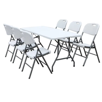 Table pliante d'extérieur pour réceptions et traiteurs, avec plateau en HDPE et structure en acier massif de 6 pieds.