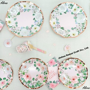 Articles de fête pour bébé fille DAMAI, vaisselle jetable rose et blanche à fleurs pour anniversaire, décoration de table, serviettes en papier, gobelets, assiettes - Product Image 3